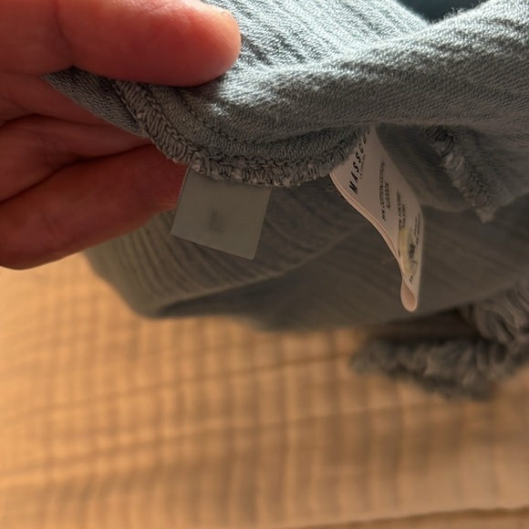 Masscob Blue Textured Cotton Blend Button Down Shirt Raw Hem Sz L - Picture 15 of 15